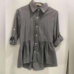 Love Notes Charcoal Striped Button-Down Peplum Shirt